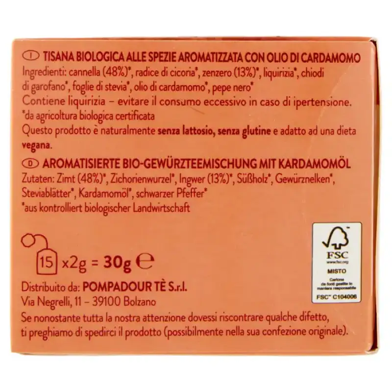 Namaste Pompadour Ceai Ayurvedic Bio din Plante Simfonie de Condimente 15 x 2 g Bax 6 buc.